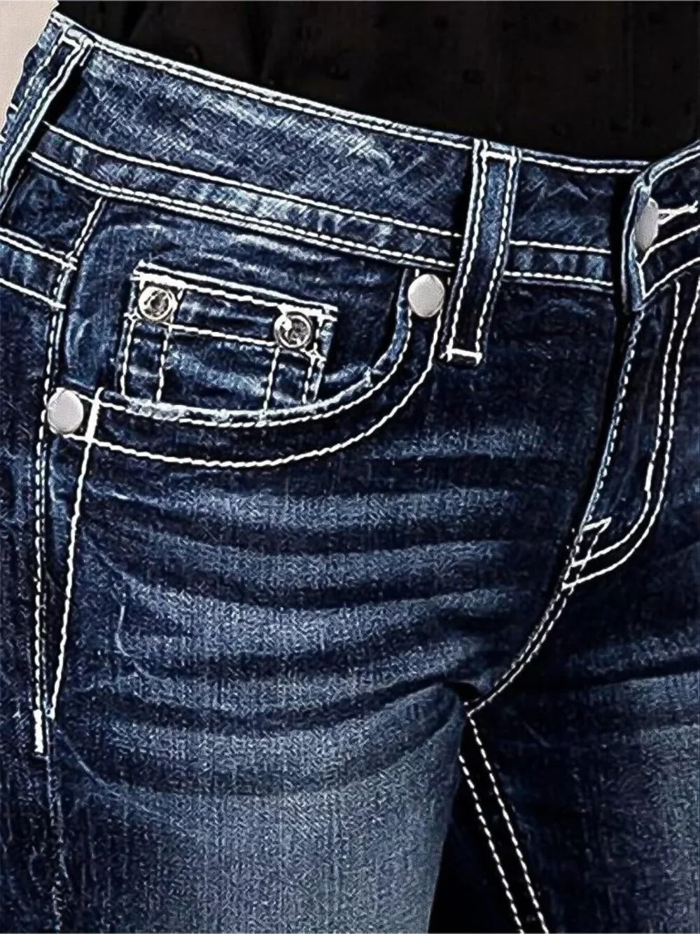 Women's Dark Indigo Blue Pull On Mid Rise Flare Leg Zipper Lifting Bootcut Jeans